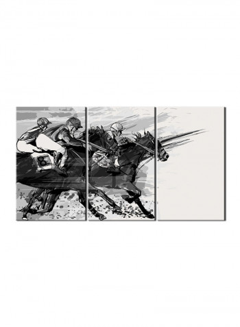 3-Piece Sports Theme Canvas Painting With Frame White/Black 120X60centimeter