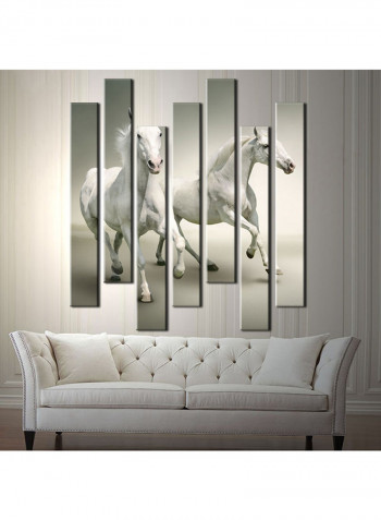 7-Piece Animal Theme Canvas Painting With Frame White/Black 75X70centimeter