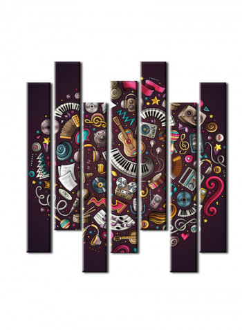 7-Piece Music Theme Canvas Painting With Frame Multicolour 75X70centimeter