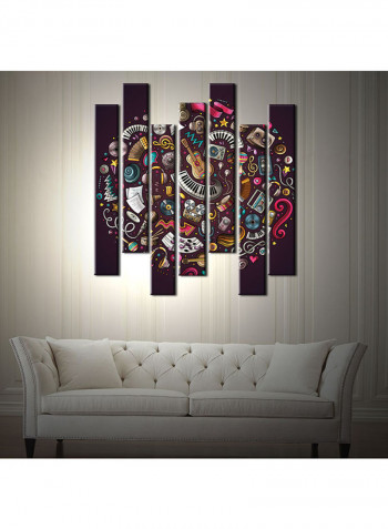 7-Piece Music Theme Canvas Painting With Frame Multicolour 75X70centimeter
