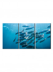 3-Piece Sea Theme Canvas Painting With Frame Blue 120X60centimeter