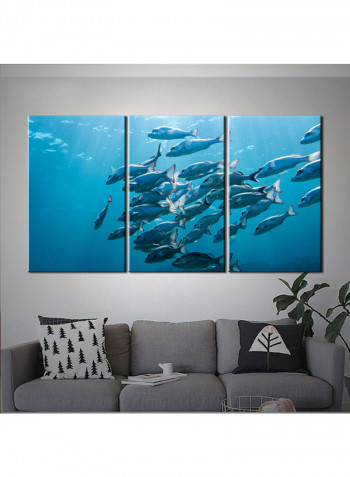 3-Piece Sea Theme Canvas Painting With Frame Blue 120X60centimeter