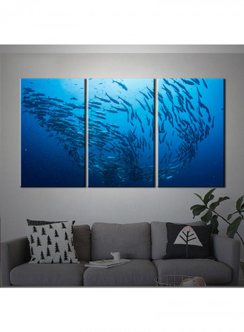 3-Piece Sea Theme Canvas Painting With Frame Blue 120X60centimeter