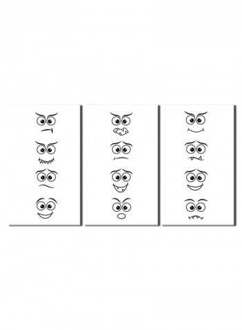 3-Piece Character Theme Canvas Painting With Frame White/Black 120X60centimeter