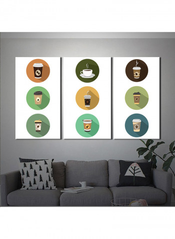 3-Piece Coffee Theme Canvas Painting With Frame Multicolour 120X60centimeter