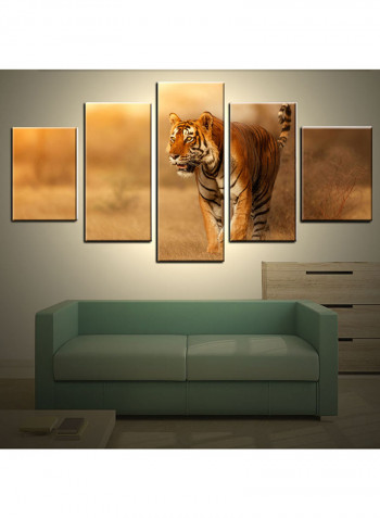 5-Piece Animal Theme Canvas Painting With Frame Multicolour 100X55centimeter