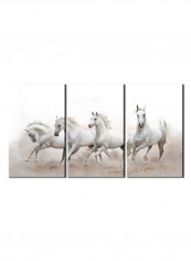 3-Piece Animal Theme Canvas Painting With Frame White 120X60centimeter