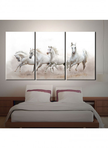 3-Piece Animal Theme Canvas Painting With Frame White 120X60centimeter