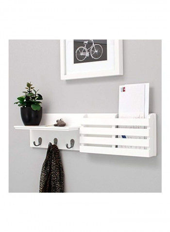 3-Hooks Wall Shelf White/Black 24x4.5x6inch
