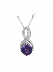 925 Sterling Silver 1 Ct Diamond And Amethyst Studded Pendant Necklace
