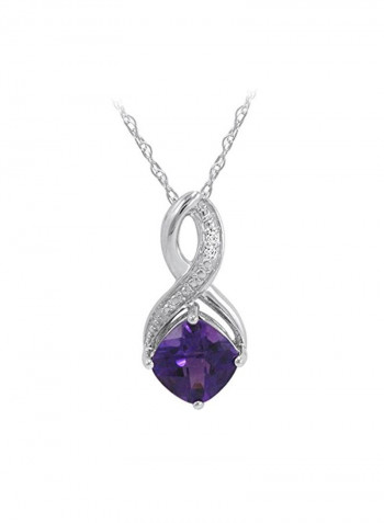 925 Sterling Silver 1 Ct Diamond And Amethyst Studded Pendant Necklace