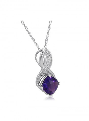 925 Sterling Silver 1 Ct Diamond And Amethyst Studded Pendant Necklace