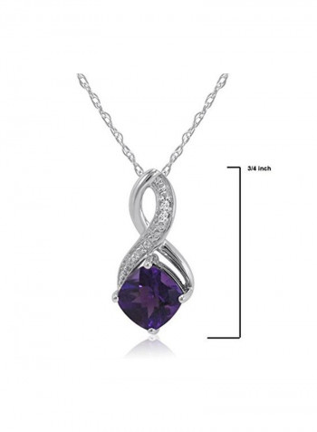 925 Sterling Silver 1 Ct Diamond And Amethyst Studded Pendant Necklace