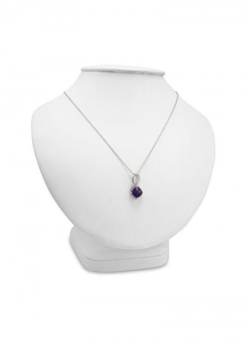 925 Sterling Silver 1 Ct Diamond And Amethyst Studded Pendant Necklace
