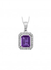 925 Sterling Silver Amethyst And Cubic Zirconia Studded Pendant Necklace
