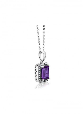 925 Sterling Silver Amethyst And Cubic Zirconia Studded Pendant Necklace