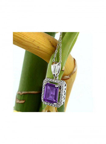925 Sterling Silver Amethyst And Cubic Zirconia Studded Pendant Necklace