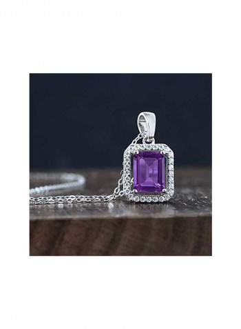 925 Sterling Silver Amethyst And Cubic Zirconia Studded Pendant Necklace