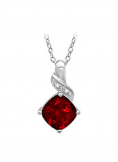 925 Sterling Silver Diamond and Ruby Pendant Necklace