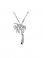 925 Sterling Silver Diamond Studded Palm Tree Pendant Necklace