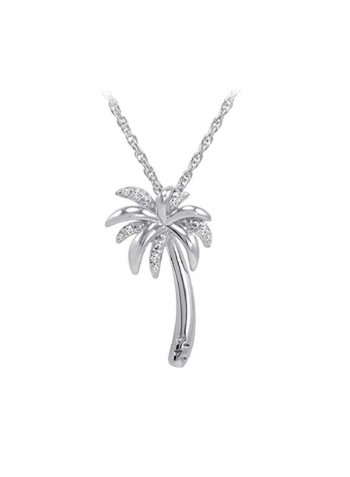 925 Sterling Silver Diamond Studded Palm Tree Pendant Necklace