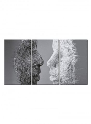 3-Piece Abstract Theme Canvas Painting With Frame White/Black 120X60centimeter