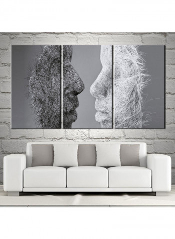 3-Piece Abstract Theme Canvas Painting With Frame White/Black 120X60centimeter