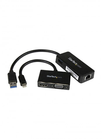 2-Piece Cable Adapter For Microsoft Surface 3/Surface 3 Pro Black