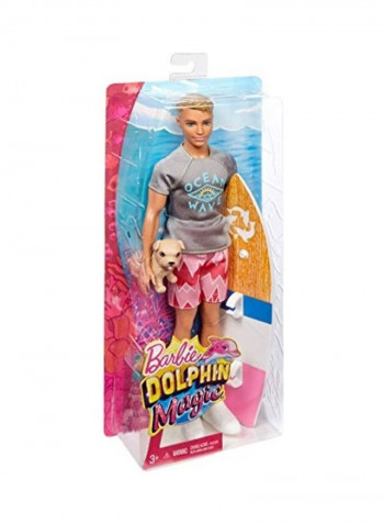 Dolphin Magic Ken Doll Puppy and Surfboard 3 x 13inch