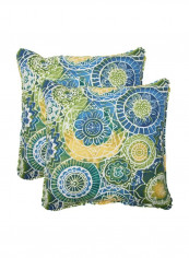 2-Piece Printed Throw Pillow Blue/White/Yellow 18.5x18.5x5inch