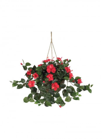 Artificial Hibiscus Flower Hanging Basket Red/Green