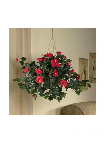 Artificial Hibiscus Flower Hanging Basket Red/Green