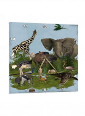 Zoo Animals Printed Wall Clock Multicolour 13 x 13inch