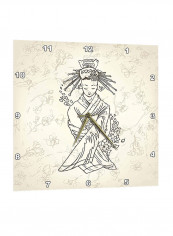 Japanese Geisha Girl Printed Wall Clock Light Beige 10 x 10inch