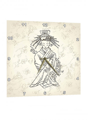 Japanese Geisha Girl Printed Wall Clock Light Beige 10 x 10inch