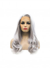 Lace Front Synthetic Hair Replacement Wig Platinum Grey 24inch