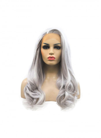 Lace Front Synthetic Hair Replacement Wig Platinum Grey 24inch