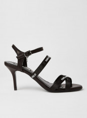 Logo Printed Buckle Strap Heeled Sandals Black reviews Logo Printed Buckle Strap Heeled Sandals Black