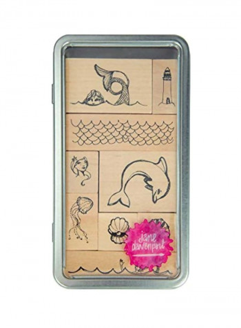 Tin Of Mermaids Wood Mounted Stamps Black/White