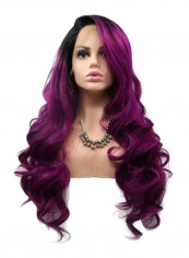 Heat Resistant Synthetic Lace Front Hair Wig Purple 26inch