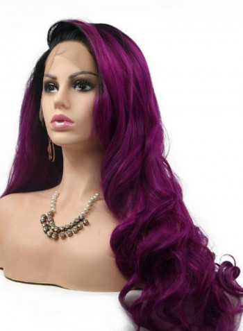 Heat Resistant Synthetic Lace Front Hair Wig Purple 26inch
