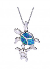 Synthetic Opal Necklace With Mom Baby Turtle Jewelry