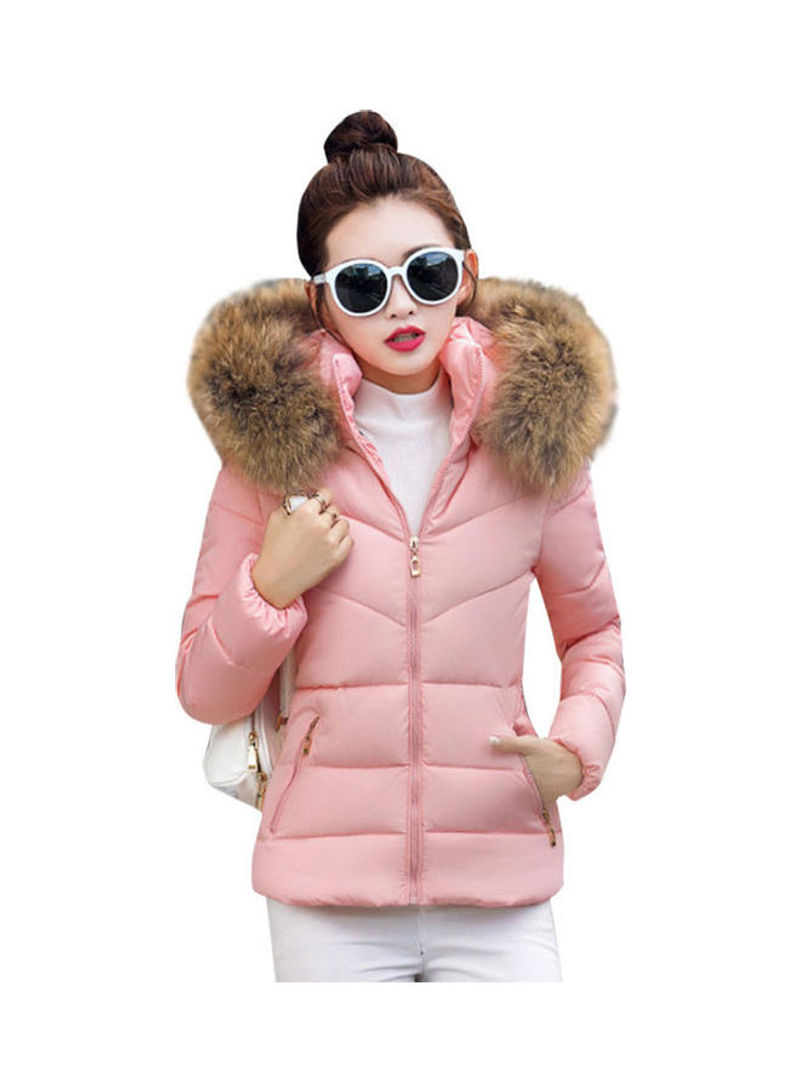 Solid Cotton Padded Jacket Pink/Brown