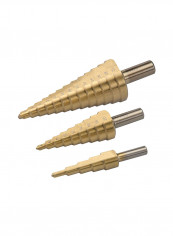 3-Piece Titanium-Coated HSS Step Drill Set Gold/Silver