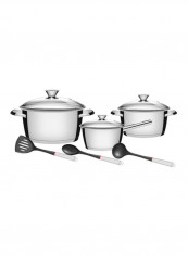 9-Piece Cookware Set Silver Deep Casserole 1x24, Deep Casserole 1x18, Saucepan 1x16cm