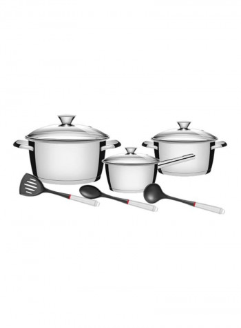9-Piece Cookware Set Silver Deep Casserole 1x24, Deep Casserole 1x18, Saucepan 1x16cm