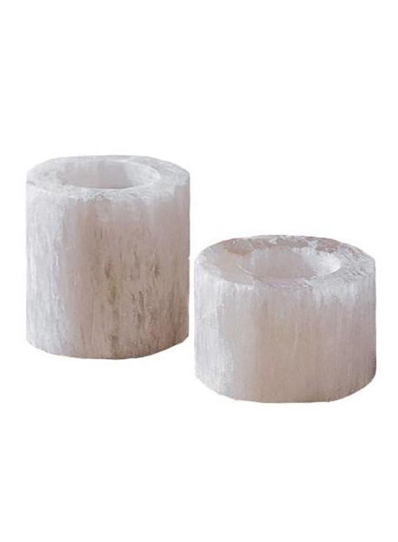 2-Piece Selenite Candle Holder Grey
