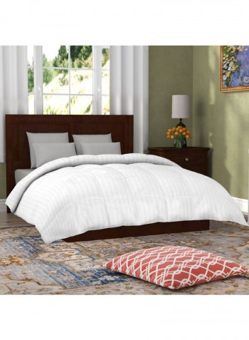 3-Piece King Size Down Alternative Duvet Insert Stripe with Pillow Cotton White 240 x 260cm