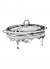 Oval Casserole With Lid And Warmer Silver 35x22x18.5cm