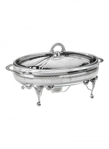 Oval Casserole With Lid And Warmer Silver 35x22x18.5cm